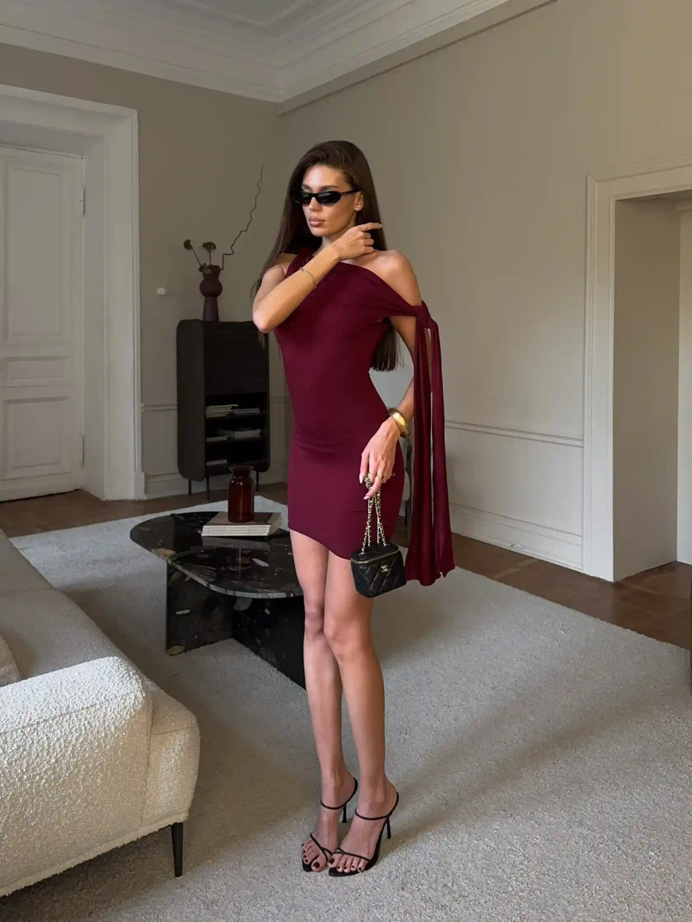 Платье мини "Афина", Бордовый