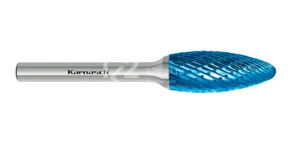 Борфреза твердосплавная Karnasch форма H (язычок пламени), 3х6х3х50 мм, универсальная насечка HP-3, покрытие Blue-Tec, арт. 11.5071-003