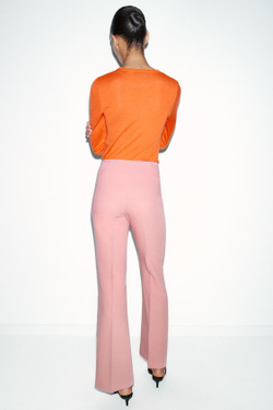 ZARA БРЮКИ FLARE С БОКОВЫМИ ШВАМИ, РОЗОВЫЙ