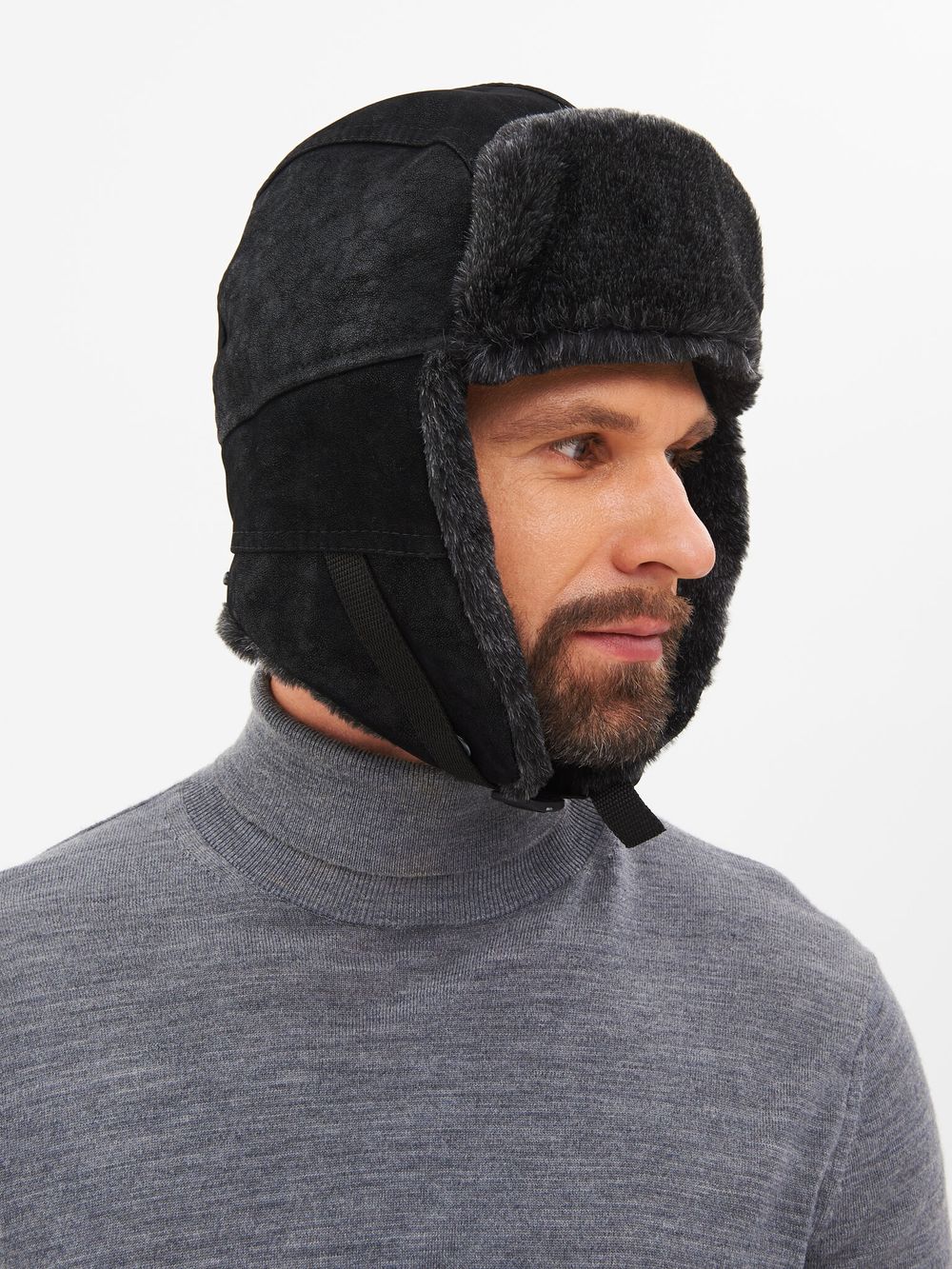 Шапка ушанка зимняя Енисей ткань Замша цвет Черный