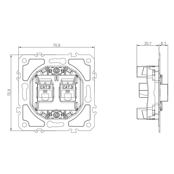 Donel механизм розетки RJ11 + RJ11 (двойная) cat.3/ClassE-4/4, серия DB