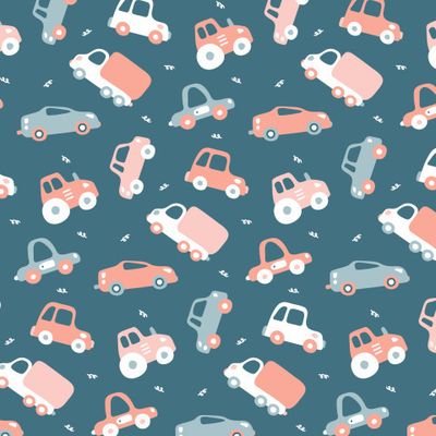 baby fabric print hand drawn cars pale sea-green