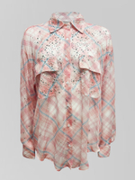 Рубашка by Gor в клетку полупрозрачная со стразами