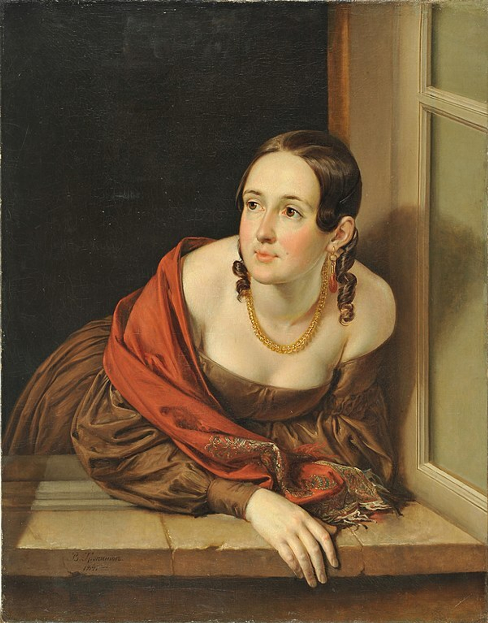 Zhenshhina v okne (Kaznachejsha), Tropinin V. A., kartina dlya inter`era (reprodukciya) stene.ru