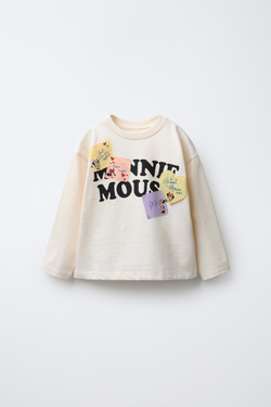 ZARA ЛОНГСЛИВ С НАШИВКАМИ MINNIE MOUSE © DISNEY, ЭКРЮ
