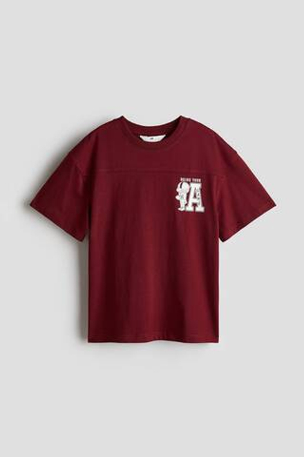 H&M Футболка оверсайз с принтом, темно-красный