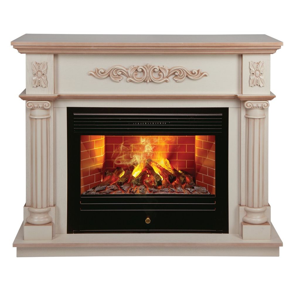 Электрокамин RealFlame Silvia 26 WT белый дуб с бронзовой патиной с очагом 3D Novara