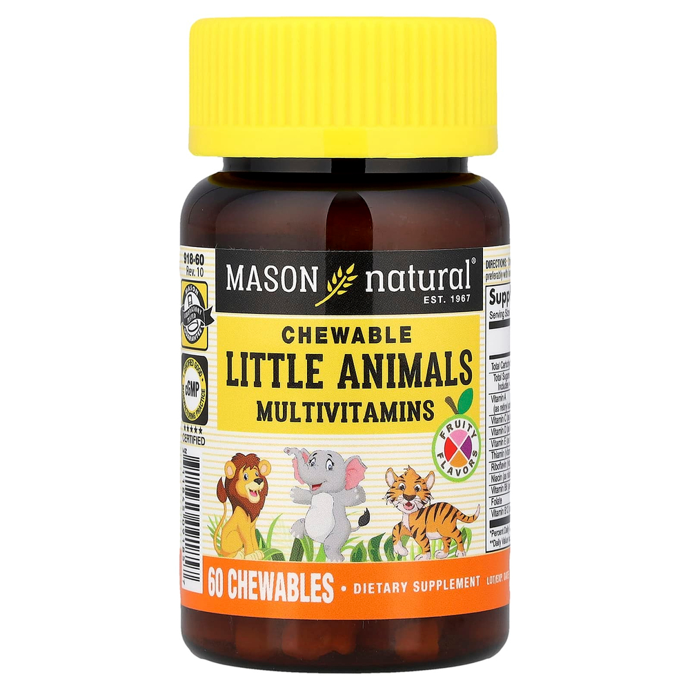 Mason Natural, Little Animals, жевательные мультивитамины, фруктовый вкус, 60 жевательных таблеток