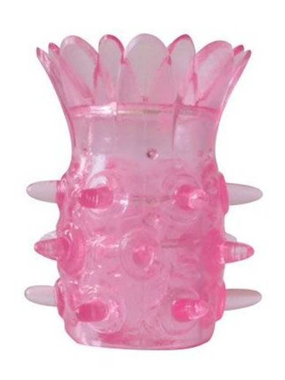 Розовая насадка на пенис с шипиками и лепестками - 6 см