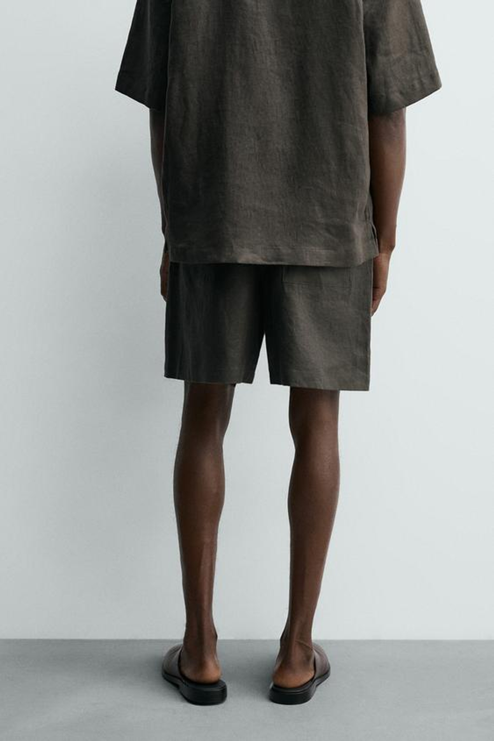 ZARA ШОРТЫ RELAXED FIT ИЗ 100% ЛЬНА, ТЕМНО-ЗЕЛЕНЫЙ