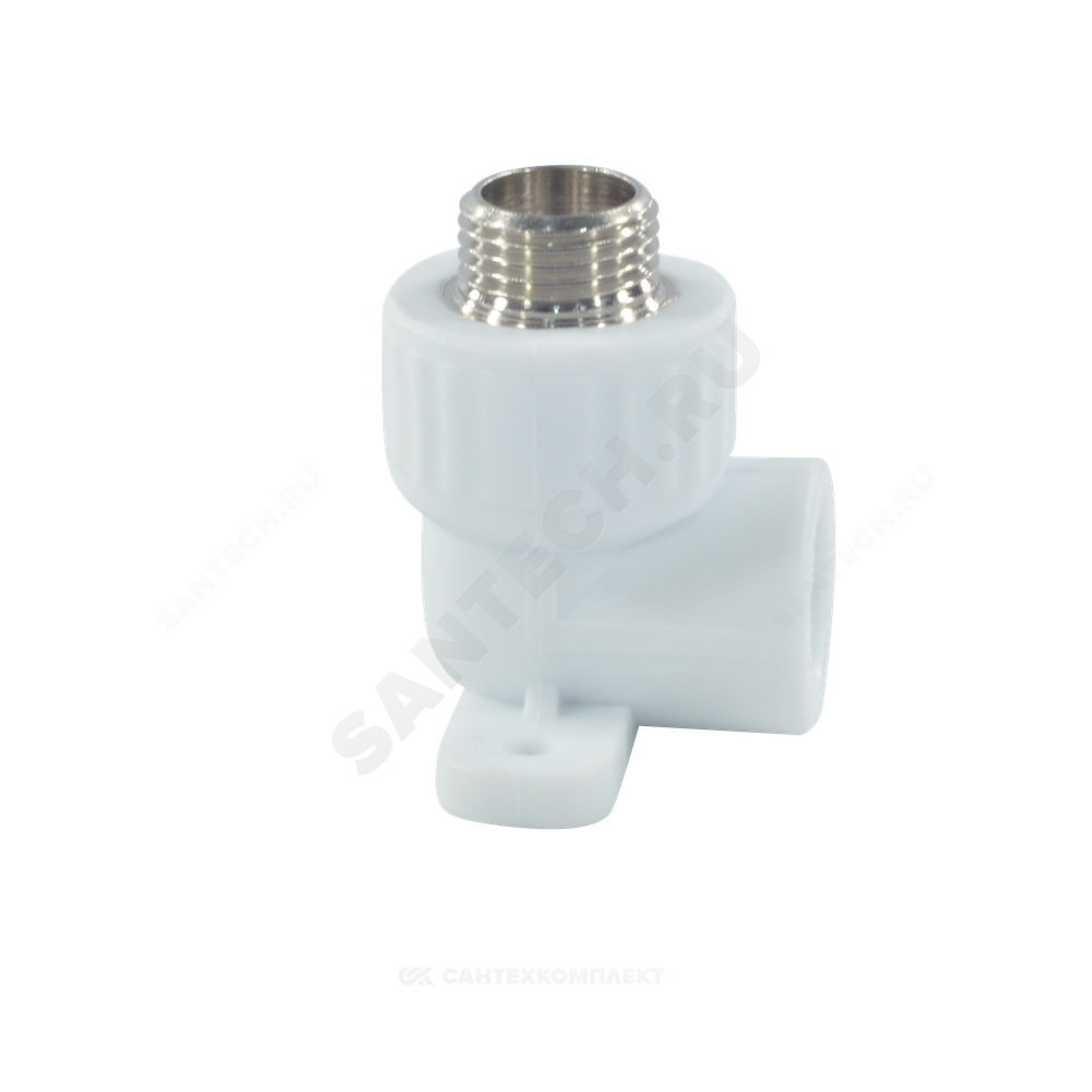 Угольник PP-R комбинированный белый Дн 20х3/4" НР с креплением VALFEX 10121120