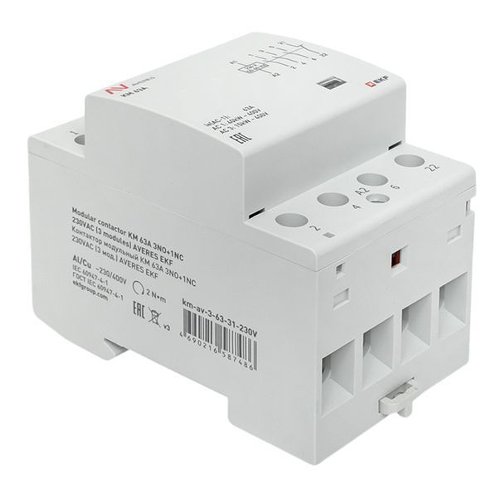 Контактор модульный EKF km-av-3-63-31-230V