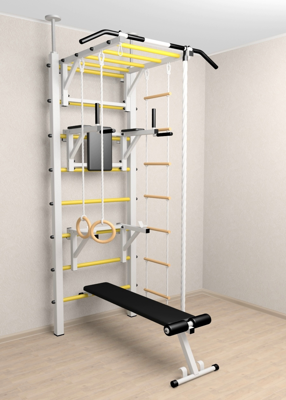 Шведская стенка Sv Sport враспор (Турник рукоход/Брусья/Стойка/Скамья/Канат/Кольца/Лестница)