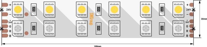 Светодиодная лента SWG 28,8W/m 120LED/m 5050SMD RGB/ теплый белый 5M 901044