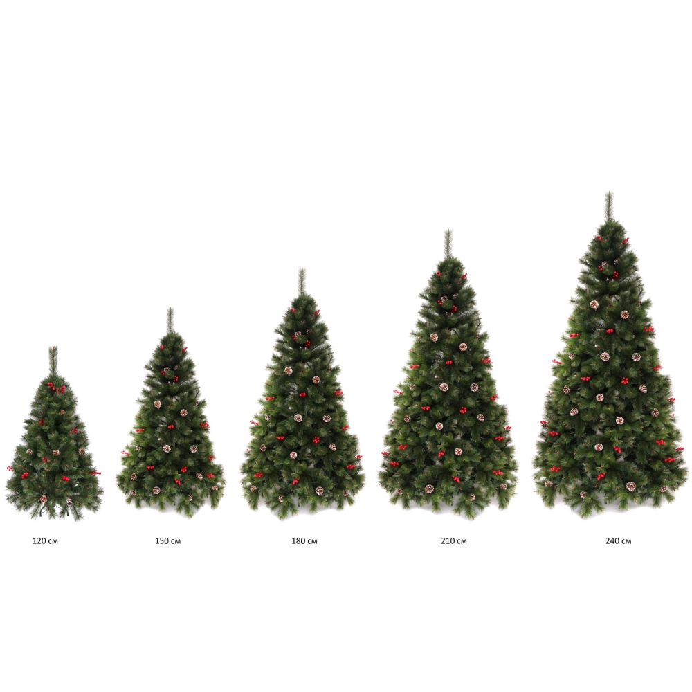 Елка «Венская» 240 см, ПВХ+Леска, ягоды и шишки (1498 веток)