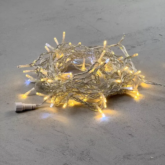Светодиодная нить 100 теплых белых LED ламп с мерцанием, 10 м., 24В, прозрачный провод ПВХ, LTC (PST100BLW-10-1WW)