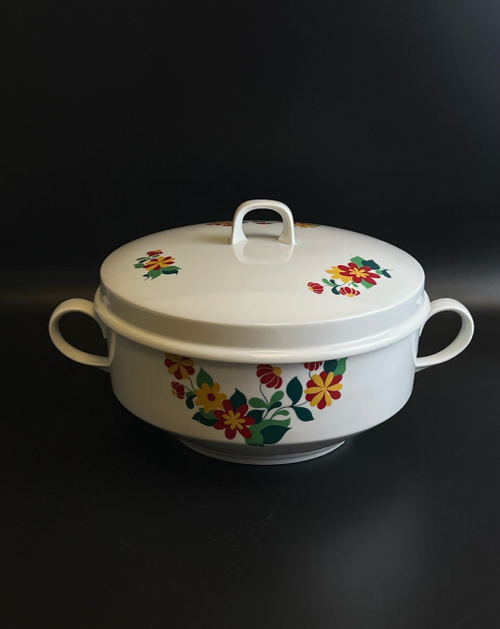 Супница фарфоровая, яркие цветочные узоры, Colditz GDR, Кольдиц ГДР винтаж 1960-1980 гг