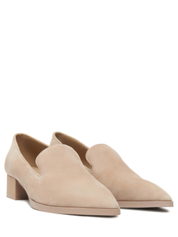 Женские замшевые туфли бежевые на низком каблуке