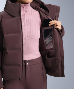 OYSHO Водостойкий пуховик из атласа Minardi Piume SKI, темно-винный