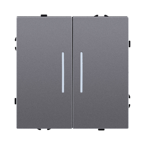 Выключатель 2-клавишный проходной 10А/250В с LED подсветкой, серый Kollinger Eclipse EC-011GY