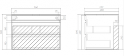 Подвесная тумба Vigo Urban 700-0-2 (700х490х506 мм) со столешницей и умывальником (TP.URB.70.2Y)
