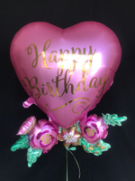 Фольгированный шар-сердце «Happy Birthday. Розовые цветы» сатин, 76 см