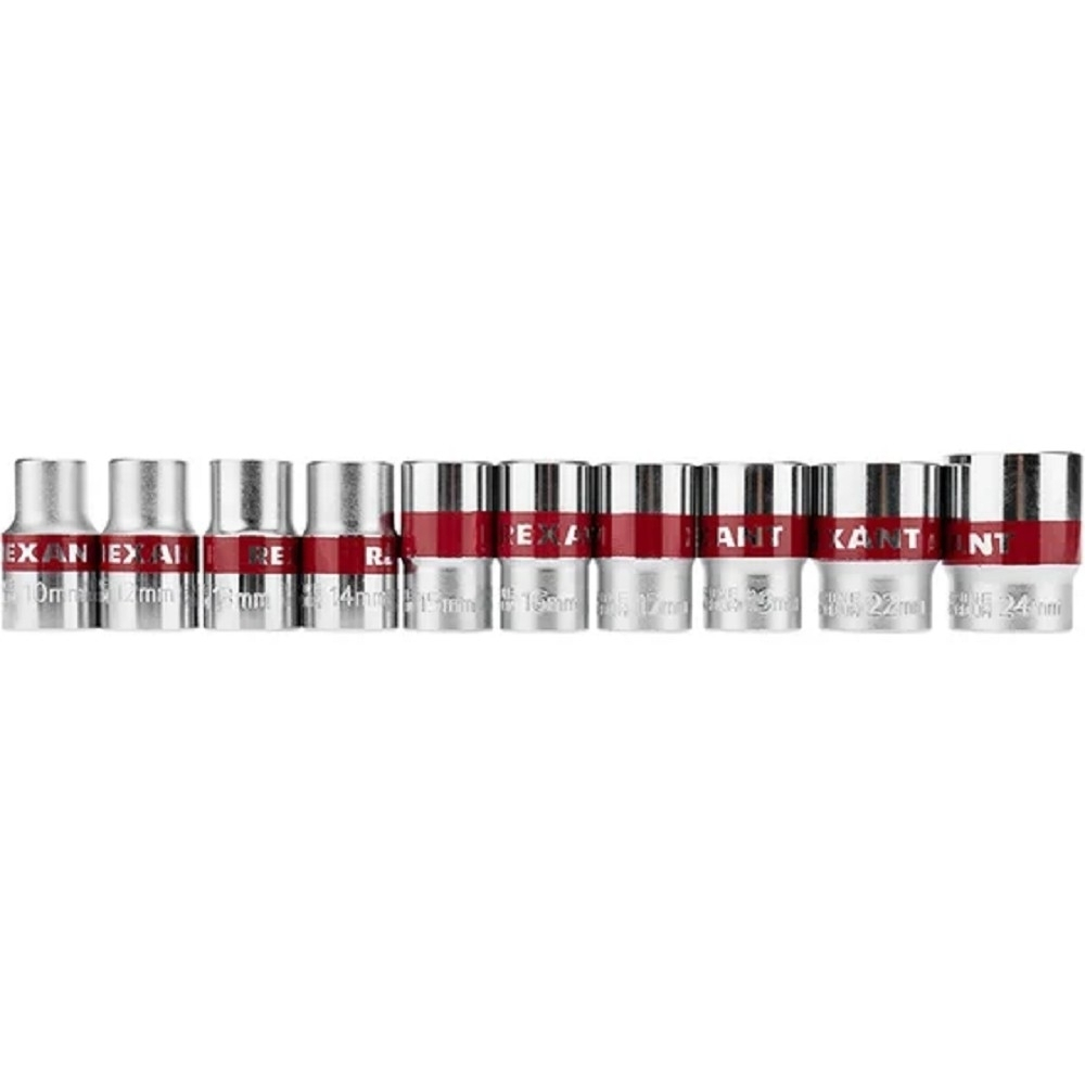 Rexant (12-8304) Набор торцевых головок 1/2, двенадцатигранные, CrV, 10 шт., 10-24мм