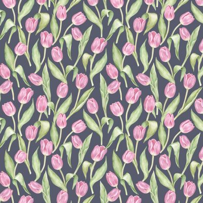 акварельный паттерн тюльпаны на синем фоне