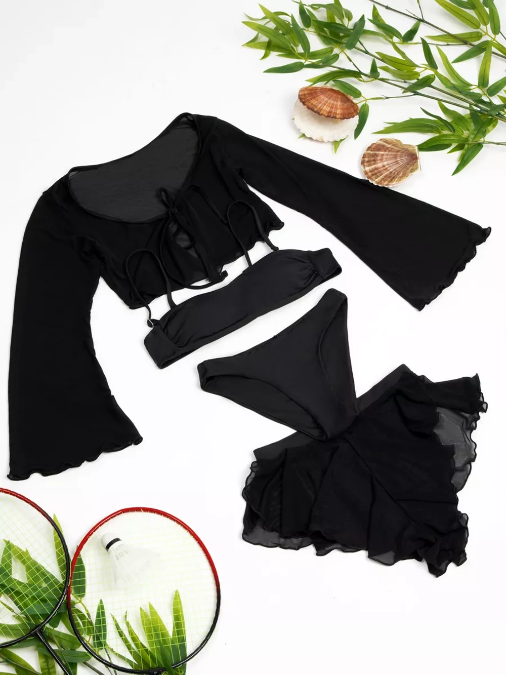 купальник раздельный 4 в 1 с шортами- юбка и топ с накидкой