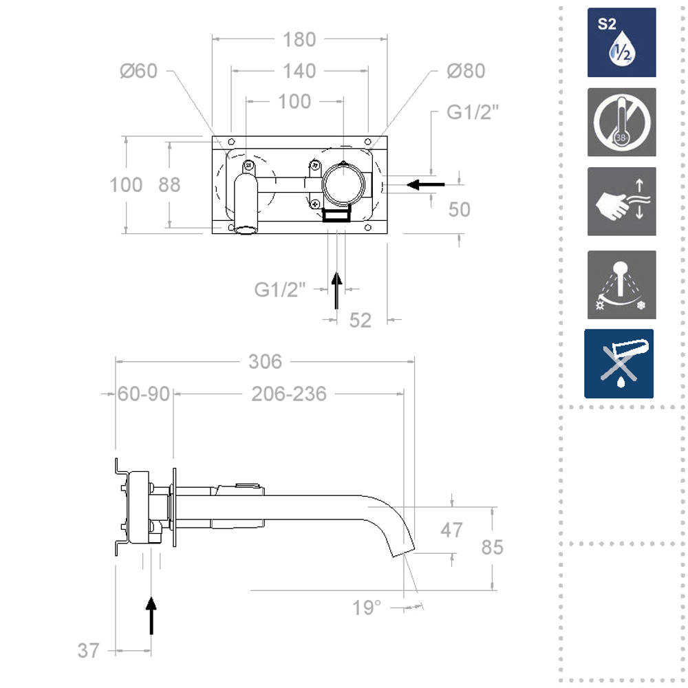 Встраиваемый смеситель для раковины TZAR 342103