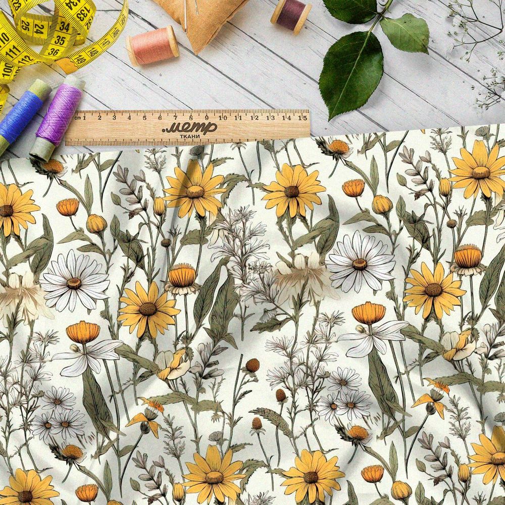 Ткань премиум сатин луговой гербарий