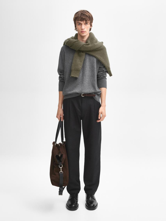 Massimo Dutti Джемпер из 100% кашемира с круглым вырезом, антрацитово-серый