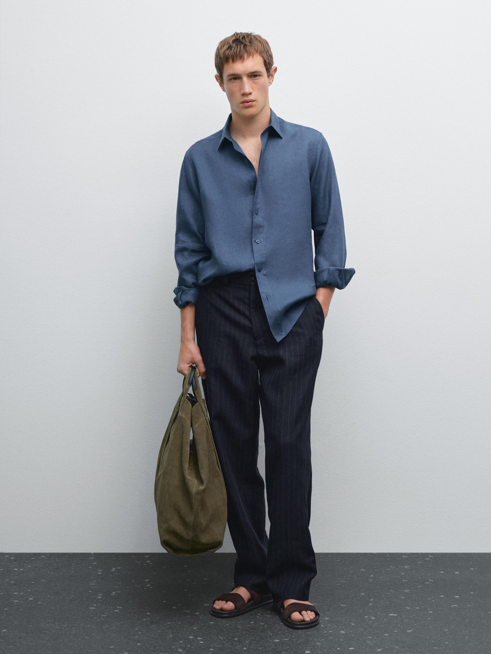 Massimo Dutti Рубашка приталенного кроя из 100% льна, синий