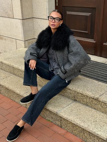 Графитовая куртка из шерсти со съемным мехом