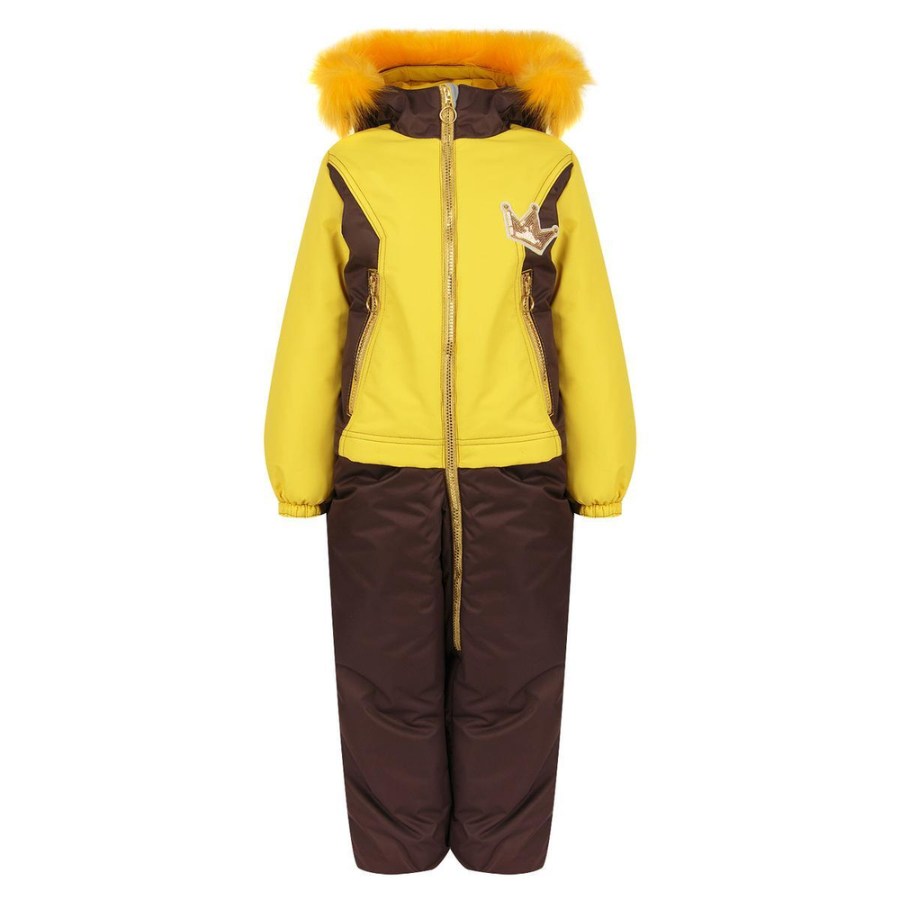 Комбинезон Бьянка р-р 98 желтый/коричневый иск. опушка