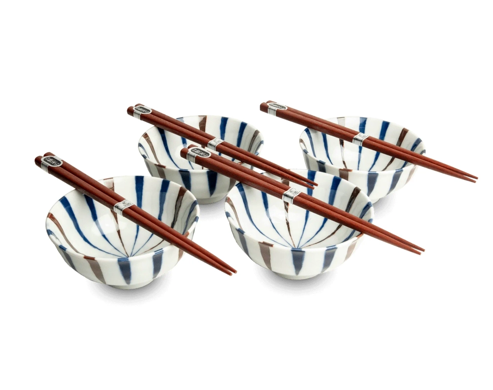 Mensa Home Набор из 4 мисок Stripes 11,5x5,5 см + палочки для еды EAN 00966207
