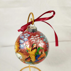 Шар новогодний с ручной росписью Палех "Тройка" в коробке