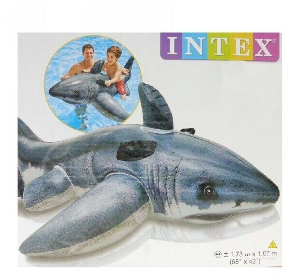 Плот надувной для плавания с ручками Intex Белая акула 173х107 см, серый, 57525