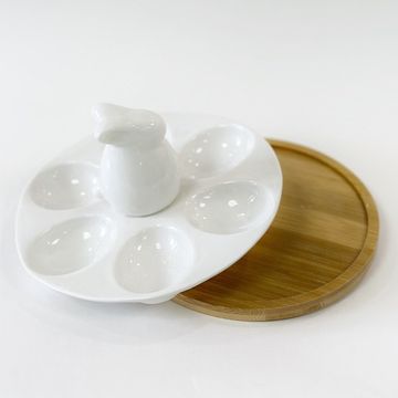 Подставка фарфоровая для яиц 6 ячеек «Зайка», 16,5×9,5 см, цвет белый