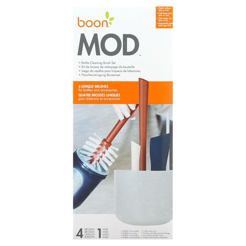 Boon, Mod, набор щеток для чистки бутылок, 4 щетки и 1 ваза