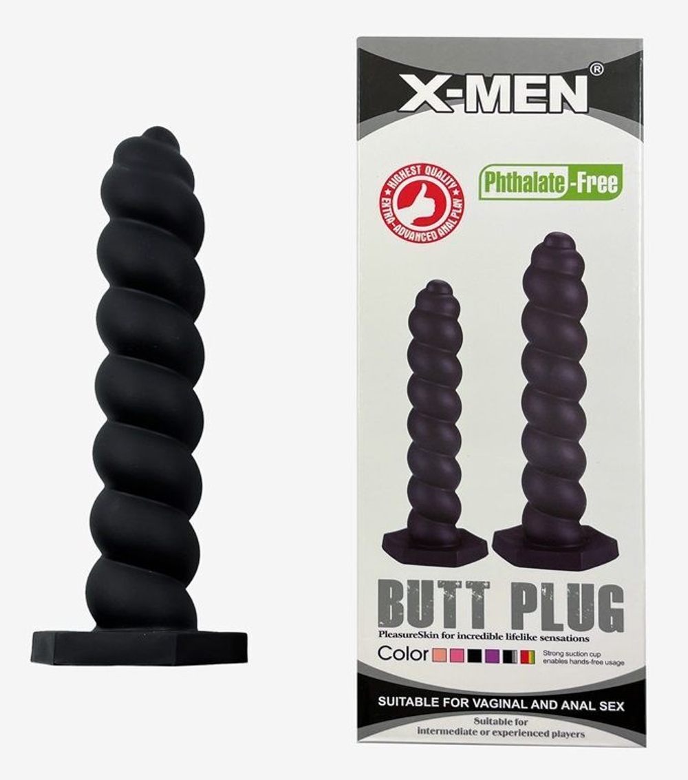 Черный винтовой анальный стимулятор X-MEN - 24 см. (Цвет: черный)