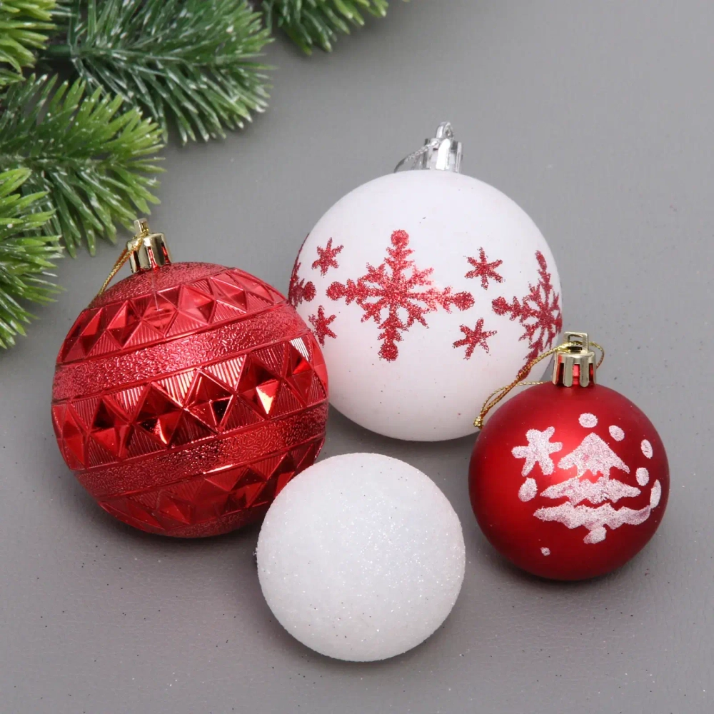 Набор шаров «Snow shine» 7 см + 5 см (24 предмета), Красный/Белый