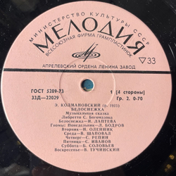 Винтажная виниловая пластинка Э. Колмановский, Детская Сказка Белоснежка (СССР 1978) 10 дюймов