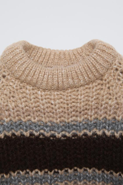 ZARA СВИТЕР В ПОЛОСКУ, СВЕТЛО-БЕЖЕВЫЙ