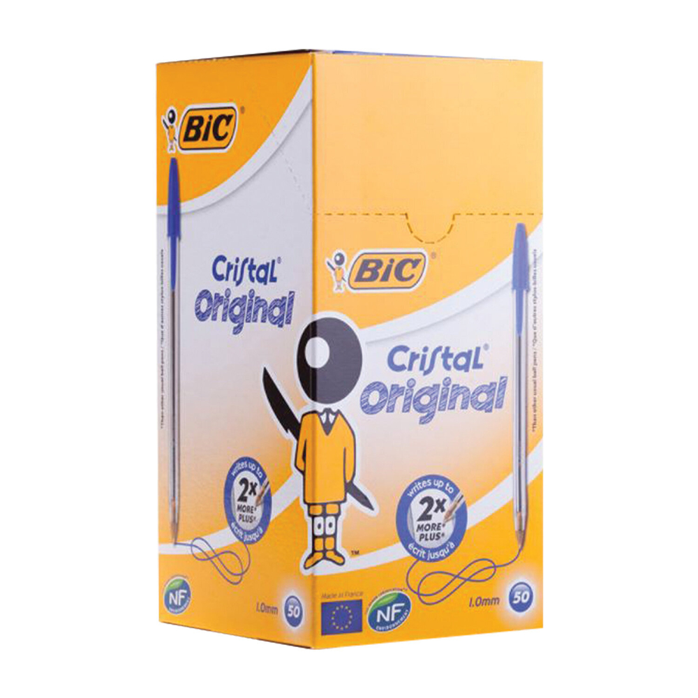 Ручка шариковая BIC Cristal, СИНЯЯ, корпус прозрачный, узел 1мм, линия 0,4мм, 847898
