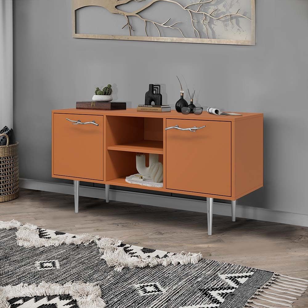 Тумба под ТВ Арт Колор matte 117см Стайл Сильвер Томленый оранжевый матовый