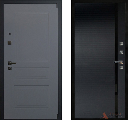 Входная металлическая дверь Нео Ясень 14 шагрень черная, молдинг черный (фурнитура ХРОМ блестящий)