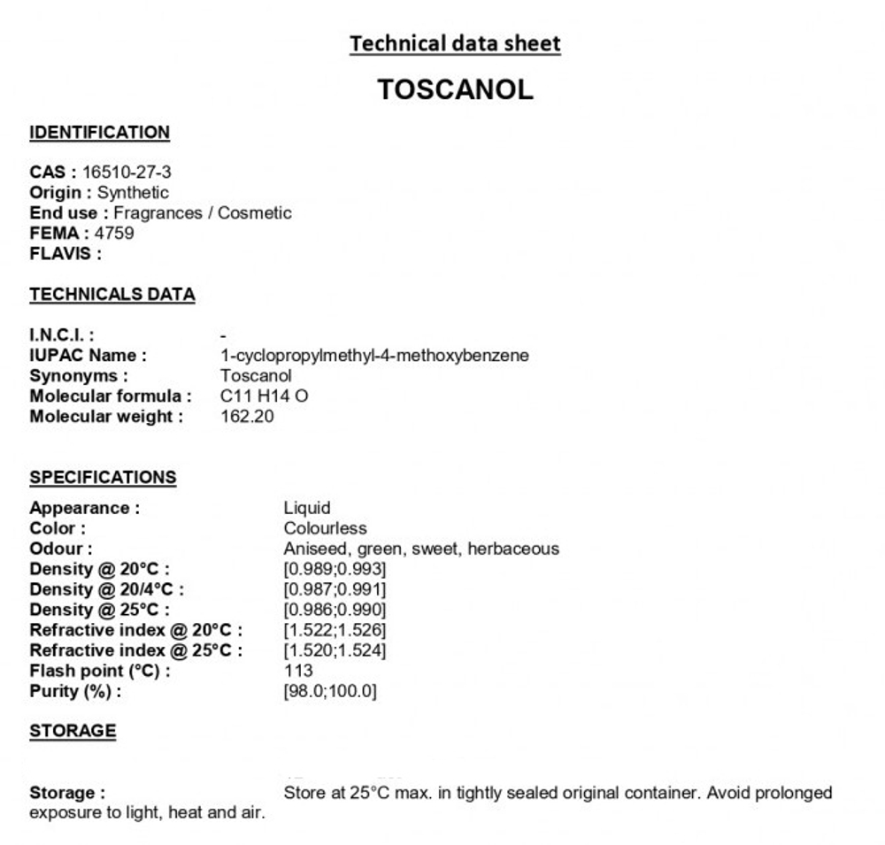 TOSCANOL 50% in DPG / ТОСКАНОЛ CAS 16510-27-3