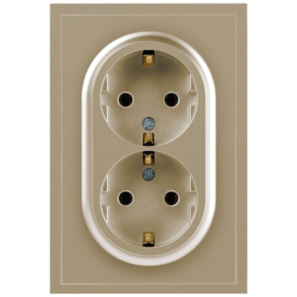 Розетка ЭРА Galaxy 15-2105-04 с заземлением двойная 2X2P+E Schuko со шторками IP20 16А-250В шампань | Эра Galaxy