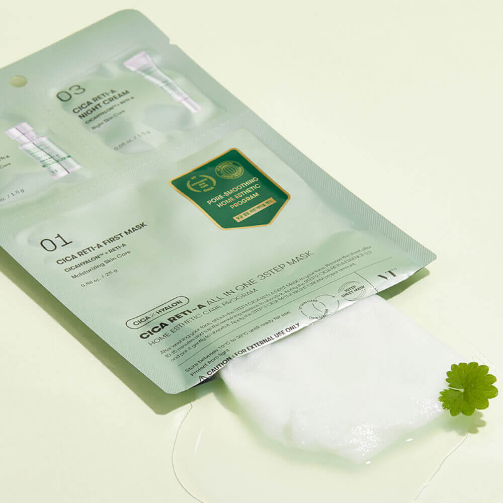 VT Cosmetics Трёхступенчатый набор для сужения пор с ретинолом Cica Reti-A All In One 3Step Mask